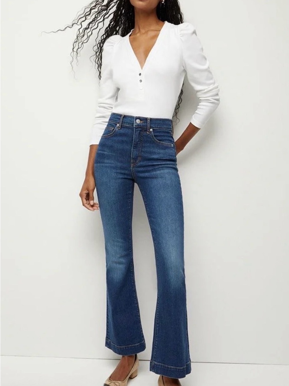 Veronica Beard “Carson” High Rise Ankle Flare Jeans in Medium Blue Wash